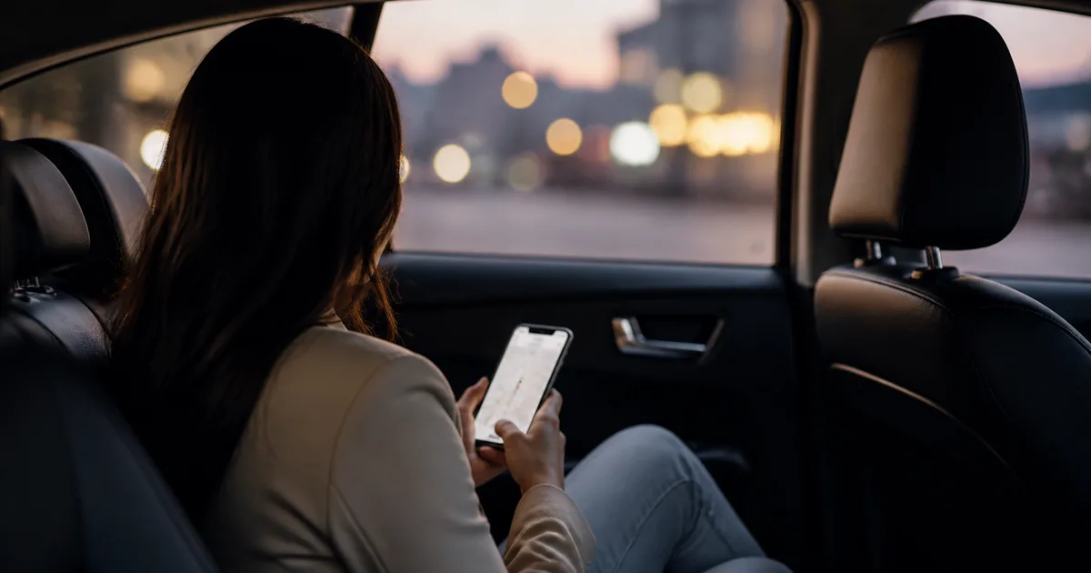 Rideshare passenger reviewing trip details on a phone